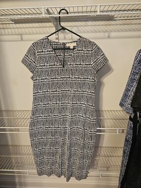 Michael Kors Black and White Plaid Midi Dress
